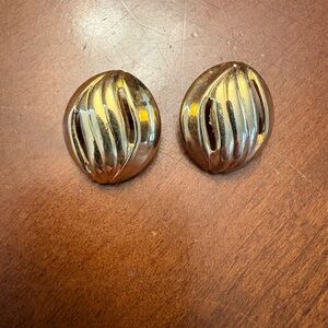 Vintage Elegant Waves Oval Stud Earrings by Avon Gold Tone